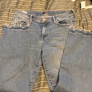 MOTHER Distressed Blue Straight Leg Jeans